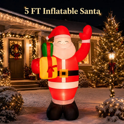 5 FT Christmas Inflatable Santa Claus - Outdoor Blow-Up Yard Decoration with Built-In LED Lights