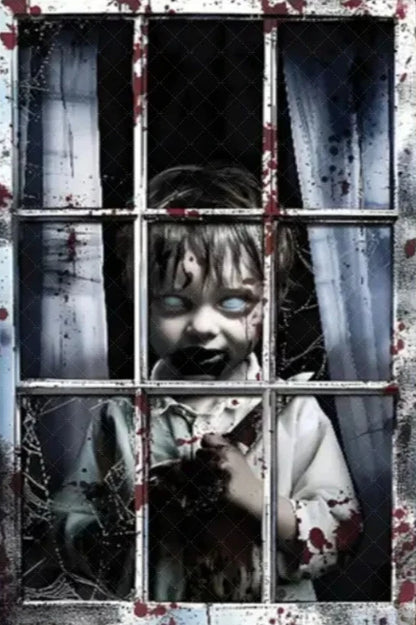 Scary Halloween Window Curtain & Backdrop