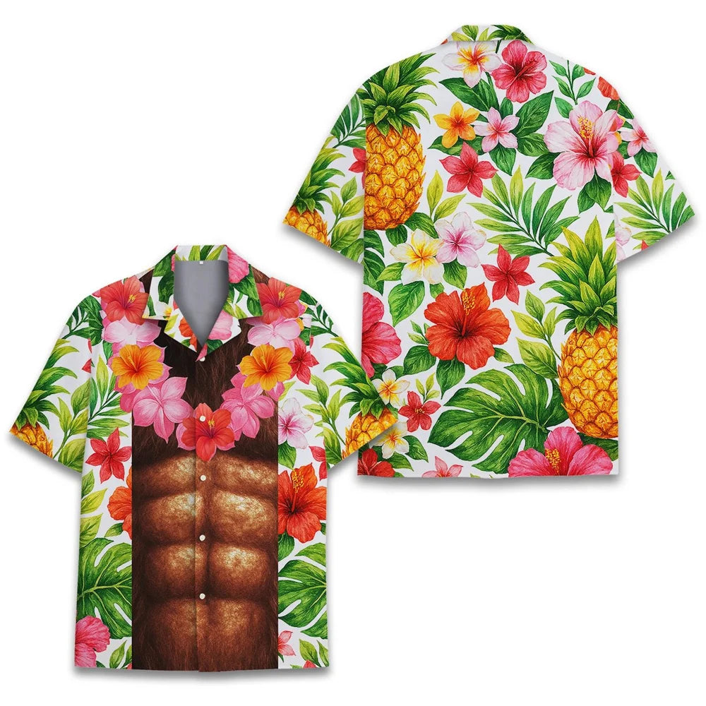 Men's Tropical Hawaiian Shirt - Muscle Print Novelty Short Sleeve Button Down Beach Resort Shirt
