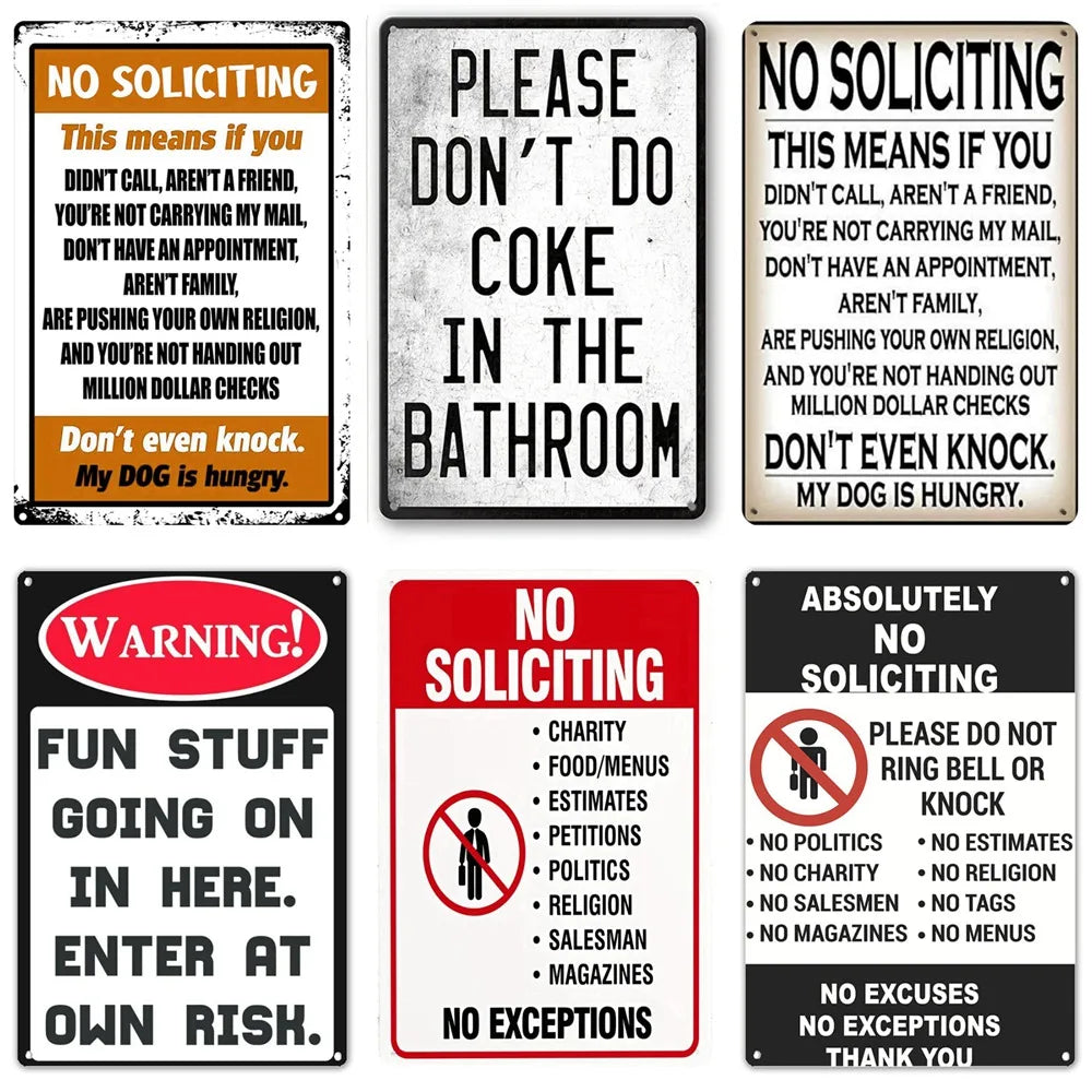 Funny No Soliciting Vintage Metal Tin Sign