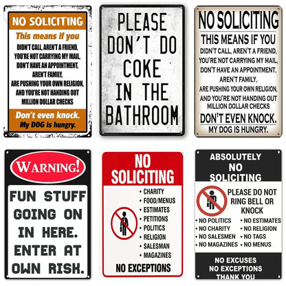 Funny No Soliciting Vintage Metal Tin Sign