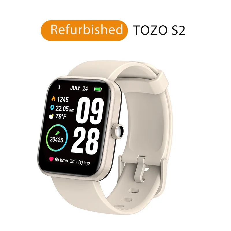 Refurbished TOZO S2 Smartwatch – 5ATM Waterproof Fitness Tracker with Alexa Built-In, Heart Rate & Sleep Monitor