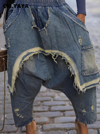 CM.YAYA Ripped Out Hole Denim Pants