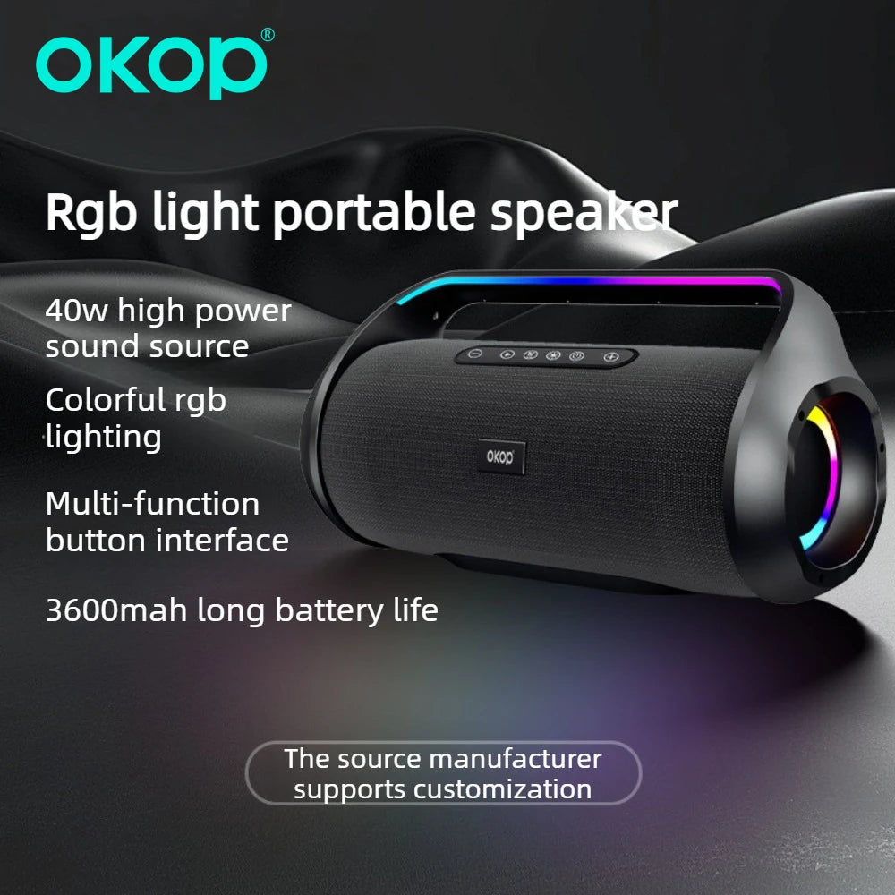 OKOP 40W Portable Wireless Speaker with Handle & RGB Lights