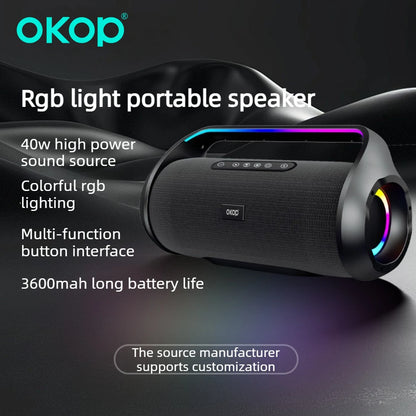 OKOP 40W Portable Wireless Speaker with Handle & RGB Lights