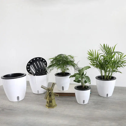 Self-Watering White Plastic Planter Pot (13x13cm)