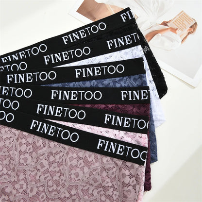 FINETOO Women's Lace Boyshort Panties Set - High-Waist Transparent Mesh Briefs
