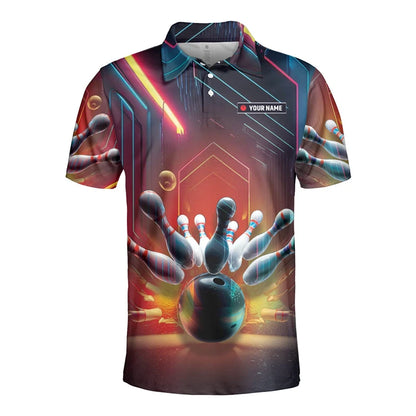 Men's Custom Name Cosmic Bowling Graphic Polo Shirt