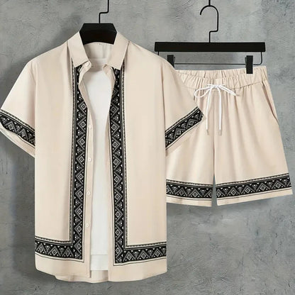 Men's Tropical Hawaiian Printed Short Sleeve Shirt & Shorts 2-Piece Suit Set