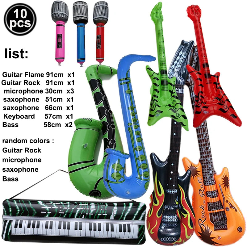 Inflatable Rock Star Toy Set - Musical Instrument Props for 80s Party Decor