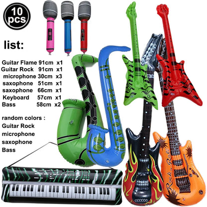 Inflatable Rock Star Toy Set - Musical Instrument Props for 80s Party Decor