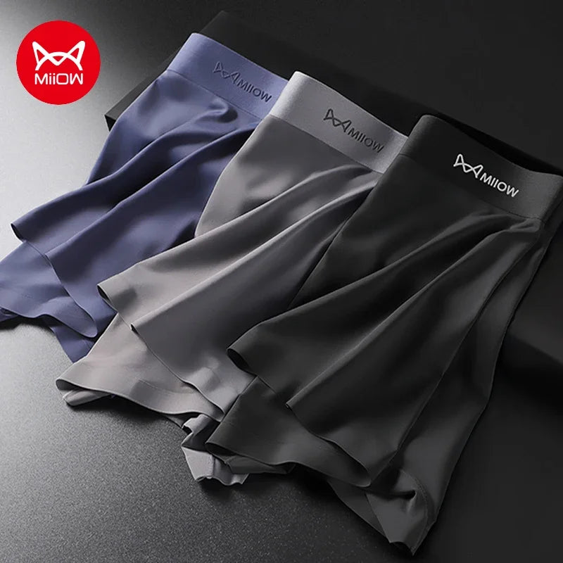 MiiOW Men’s Ice Silk Seamless Boxer Briefs (3-Pack)