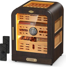 120 Cigar Capacity Cedar Wood Cigar Cabinet with LED Lighting System, Digital Thermometer and 2 Humidifiers