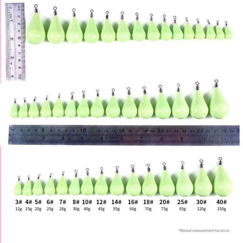 Luminous Olive-Shaped Water Drop Fishing Sinkers (12g-150g)
