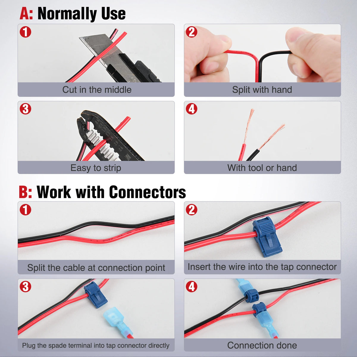 Nilight 100FT Copper Clad Aluminum Wire - Red/Black 2-Conductor 12V/24V DC Extension Cable