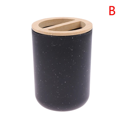 Black Bathroom Toothbrush Holder With Bamboo Cover Lotion Dispenser Soap Box