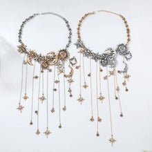 Exaggerated Multi-layered Tasseled Pendant Necklace with Moon, Star, Sun