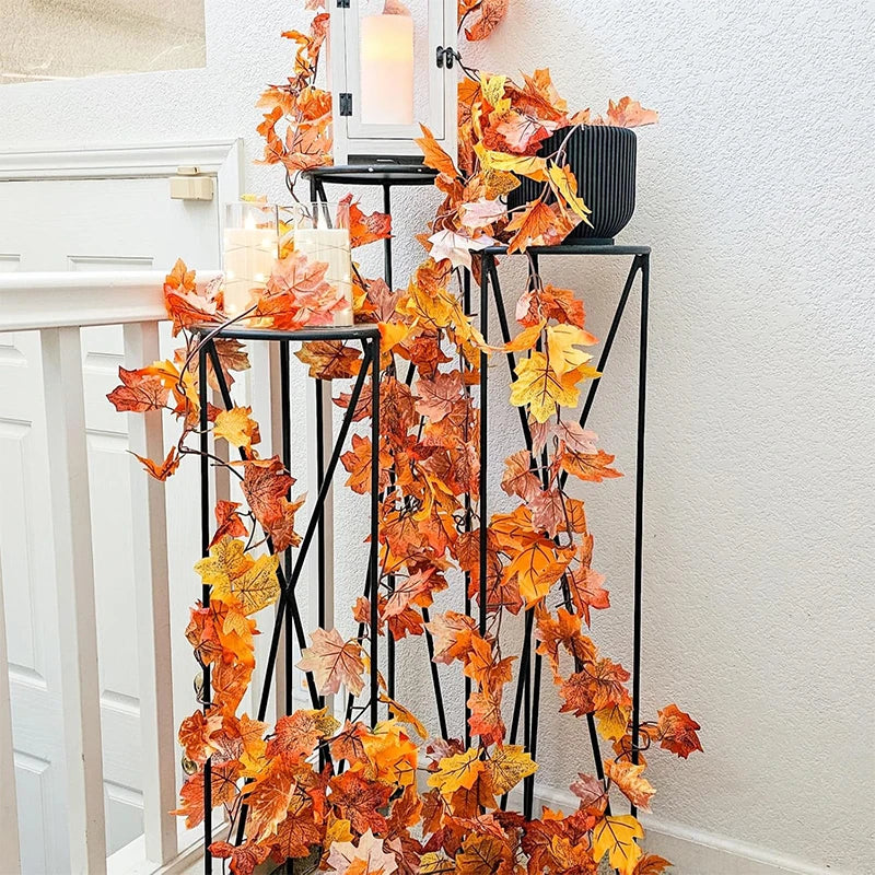 Artificial Fall Leaf Wreath & Hanging Garland (100cm)