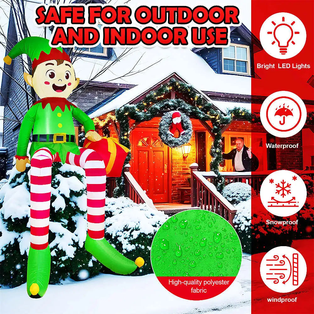 Christmas Inflatable Sitting Elf & Snowman Outdoor LED Yard Decorations
