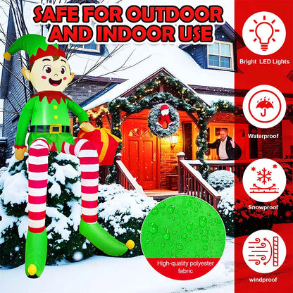 Christmas Inflatable Sitting Elf & Snowman Outdoor LED Yard Decorations