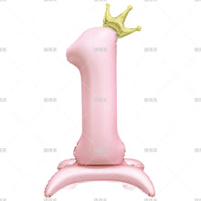 42" Colored Number Stand Foil Balloons with Crown Figures