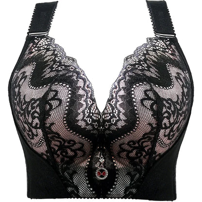 Plus Size Push Up Lace Bra - Full Coverage Underwire Lingerie with Wide Side Wings