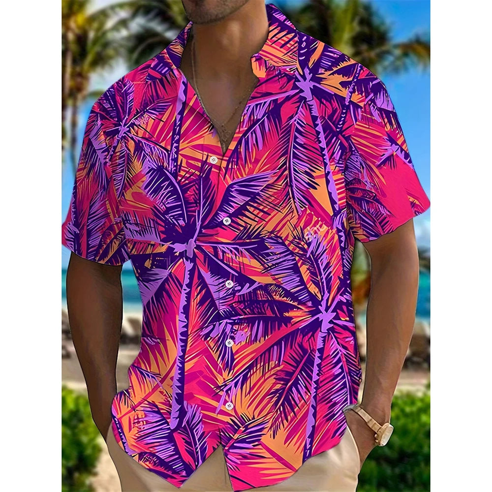 Men's Tropical Hawaiian Shirt - Muscle Print Novelty Short Sleeve Button Down Beach Resort Shirt
