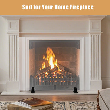 Tempered Glass Fireplace Screen – Clear Heat-Resistant Fire Guard with Black Metal Base