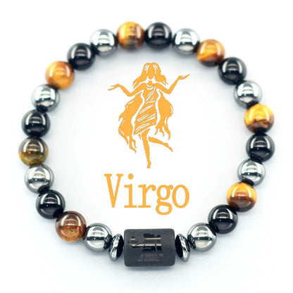 Natural Tiger Eye 12 Zodiac Bead Bracelet