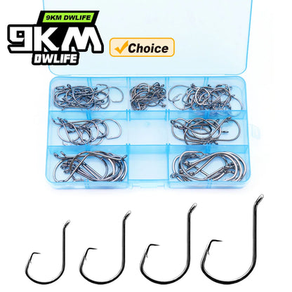 9KM Heavy-Duty High Carbon Steel Circle Fishing Hooks Set