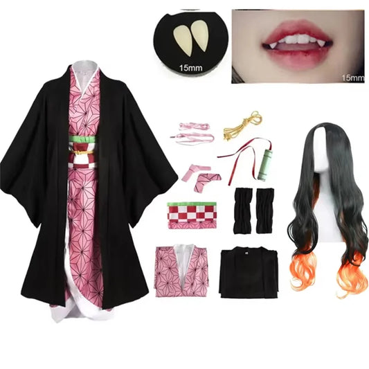 Demon Slayer Kamado Nezuko Cosplay Costume Set for Women & Kids