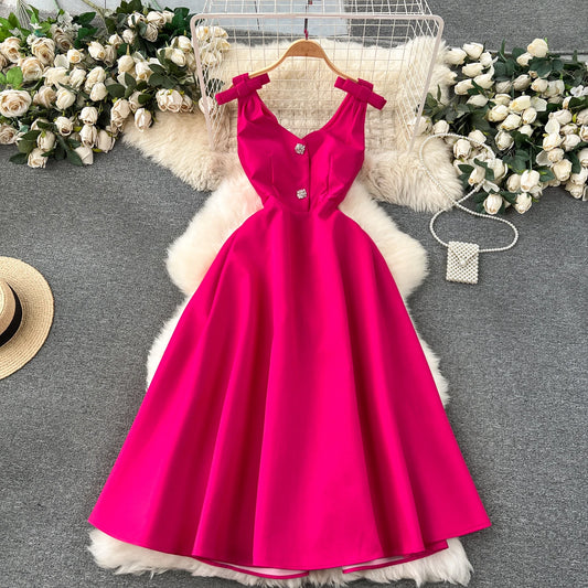 Elegance Rhinestone V-Neck High-Waist Party Dress