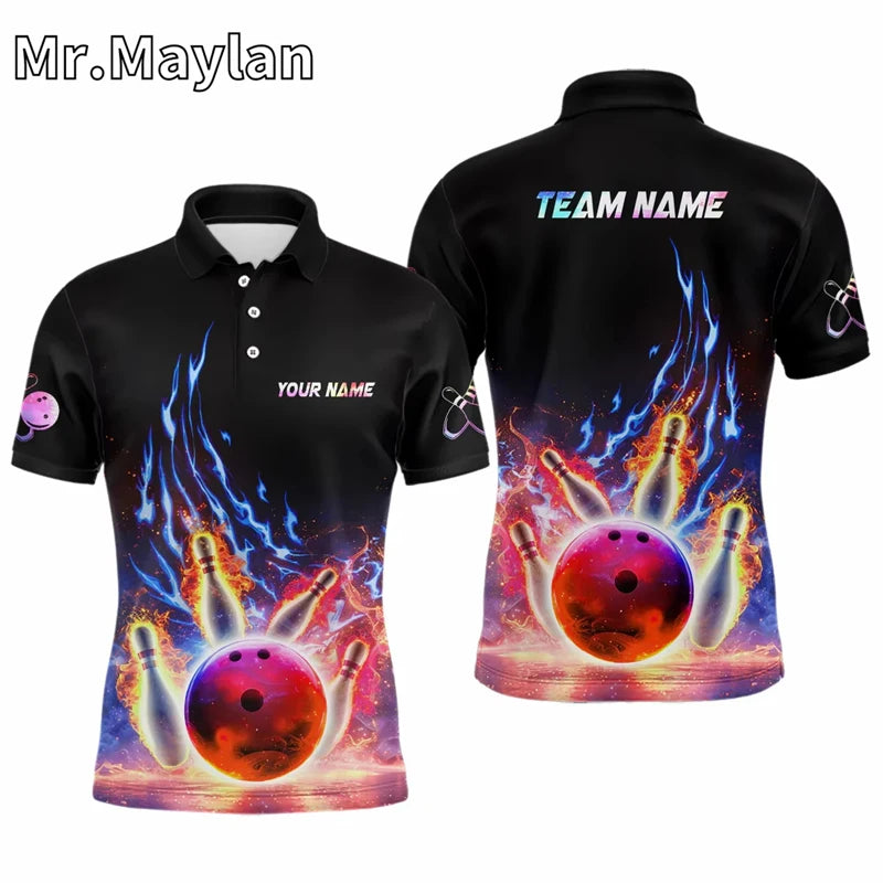 Custom Ice Fire Pin Bowling Team Polo Shirt