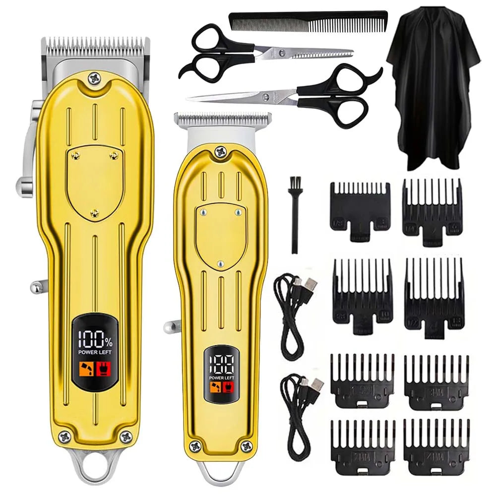 Professional Cordless Hair Clipper & Trimmer Set – USB Rechargeable Grooming Kit with LCD Display