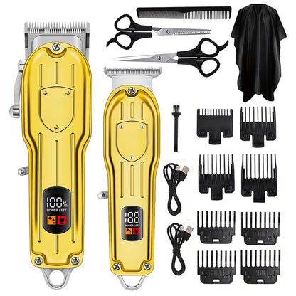 Professional Cordless Hair Clipper & Trimmer Set – USB Rechargeable Grooming Kit with LCD Display