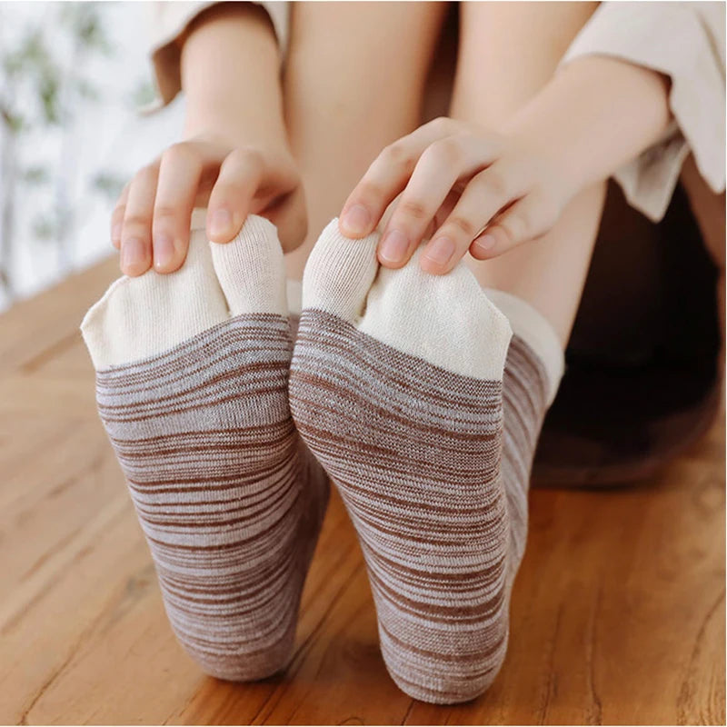 Unisex Retro Striped Cotton Tabi Split-Toe Socks (5-Pack)