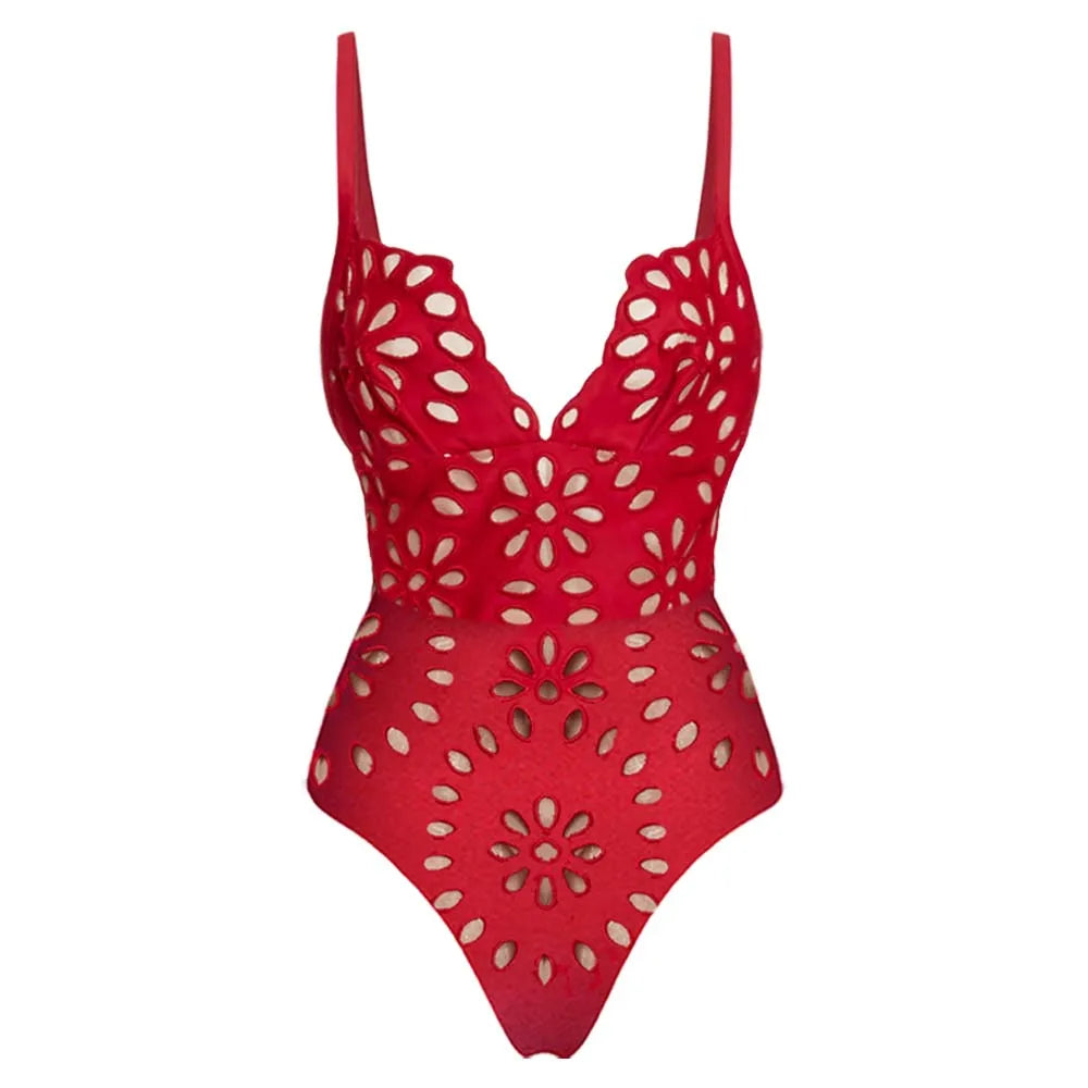 Women's Floral Cutout One-Piece Swimsuit & Skirt Set