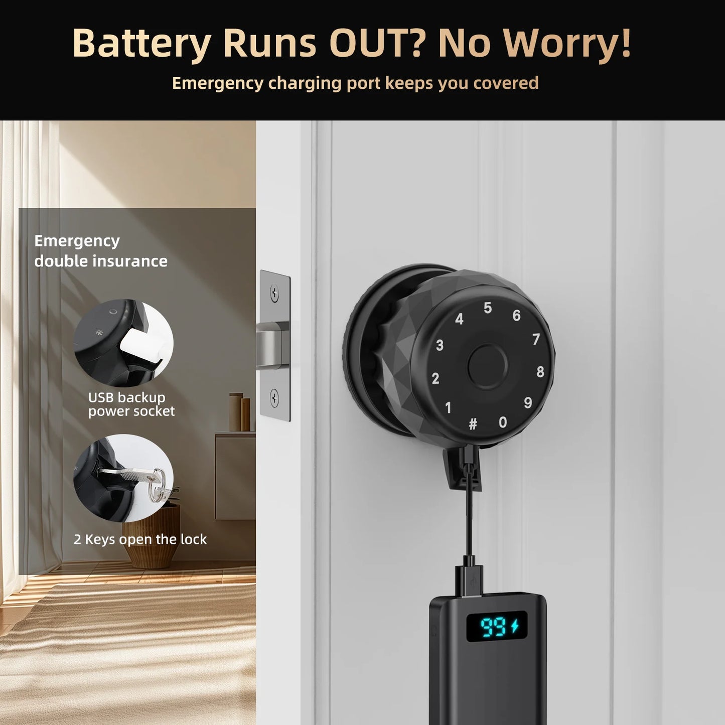Viladepot Smart Lock Fingerprint Door Lock TYPE-C Interface App Control