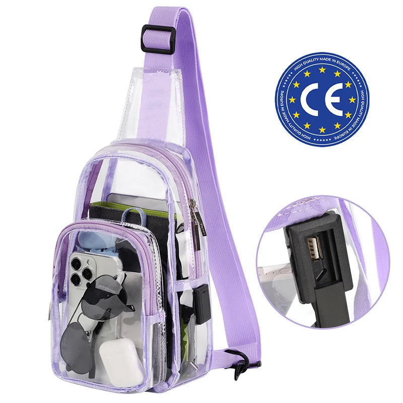 Clear Crossbody Chest Bag with USB Charging Port