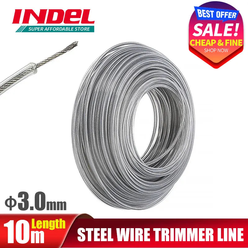 INDEL Steel Wire Reinforced Nylon String Trimmer Line – Heavy-Duty Brushcutter Replacement Cord