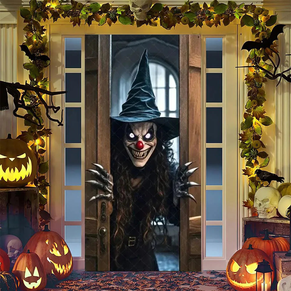 Spooky Ghostly Clown Door Curtain Backdrop