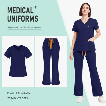 Unisex Stretch Medical Scrub Set – V-Neck Top & Pocket Jogger Pants Workwear