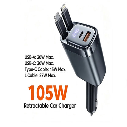 4-in-1 Retractable 105W Fast Charging Car Charger