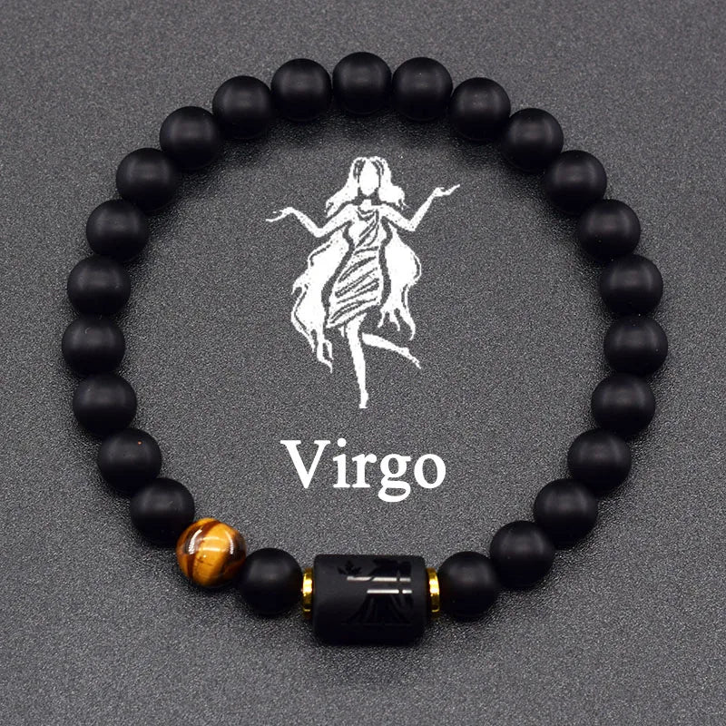 Natural Tiger Eye Stone 12 Zodiac Constellation Bead Bracelet