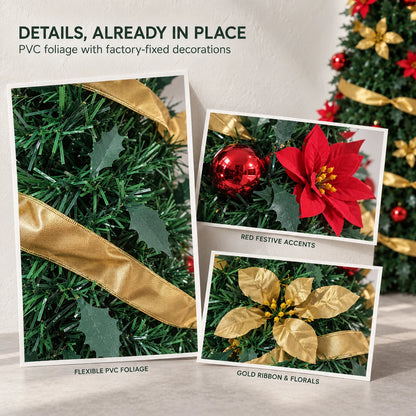 Pop-Up Pre-Decorated Foldable Christmas Tree – Space-Saving Artificial Holiday Xmas Tree with Ornaments & Lights