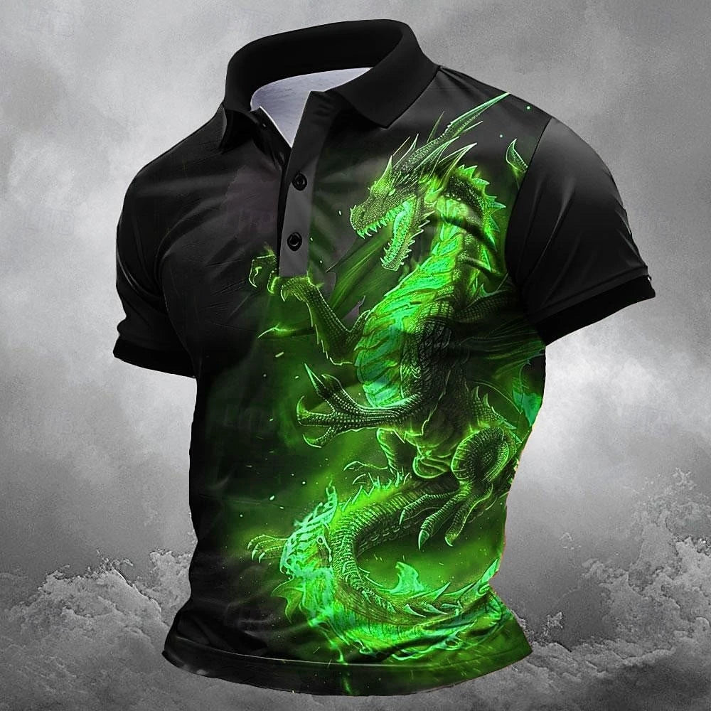 Men's Green Dragon Graphic Golf Polo Shirt