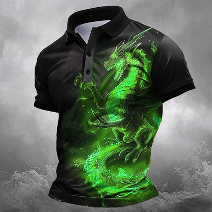 Men's Green Dragon Graphic Golf Polo Shirt