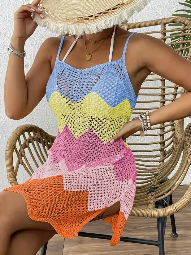 Women's Rainbow Striped Tube Top Beach Dress