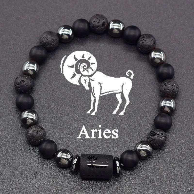 Natural Tiger Eye Stone 12 Zodiac Constellation Bead Bracelet