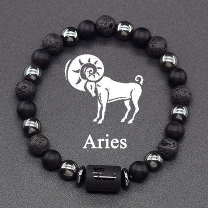 Natural Tiger Eye Stone 12 Zodiac Constellation Bead Bracelet